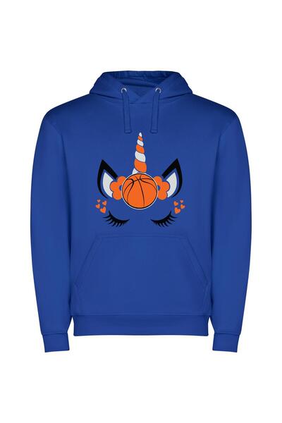 iLovePrints Unicorn Horned Hoops Hero Φούτερ με κουκούλα σε χρώμα Μπλε