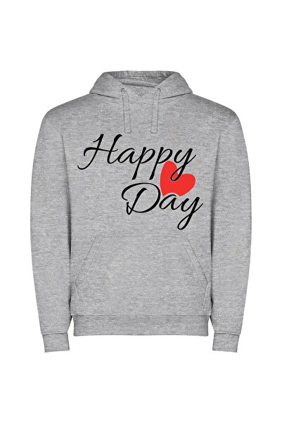 iLovePrints Happy Hearts Valentine's Day Φούτερ με κουκούλα σε χρώμα Γκρι