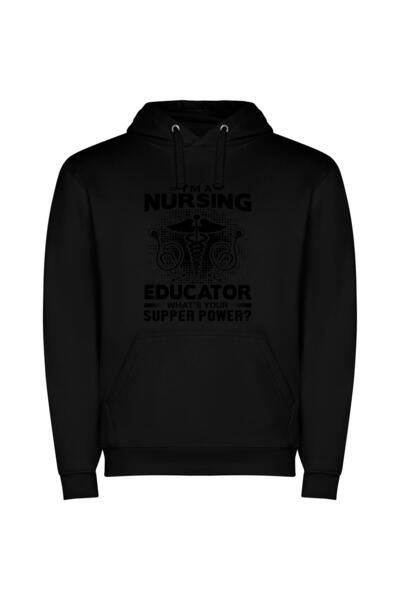 iLovePrints Nurse Superpower: Educating Care Φούτερ με κουκούλα σε χρώμα Μαύρο