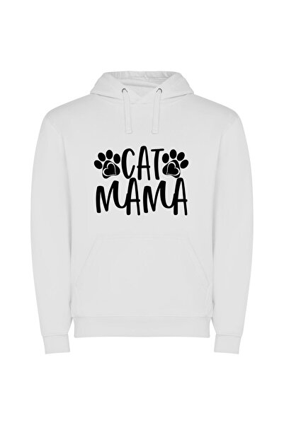 iLovePrints Purrfect Cat Logo Design Φούτερ με κουκούλα σε χρώμα Λευκό