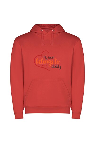 iLovePrints Daddy's Beloved February Heart Φούτερ με κουκούλα σε χρώμα Κόκκινο