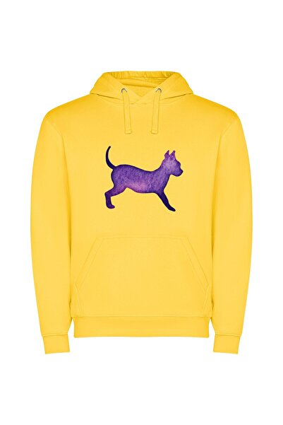 iLovePrints Purple Metal Cat Silhouette Φούτερ με κουκούλα σε χρώμα Κίτρινο