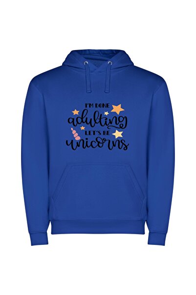 iLovePrints Whimsical Unicorn Escapades Φούτερ με κουκούλα σε χρώμα Μπλε