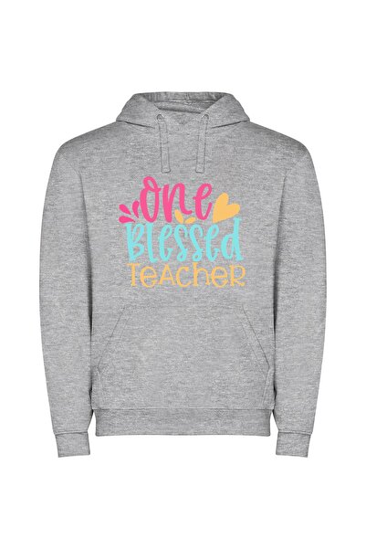 iLovePrints Blessed Teacher, Delightful Subject Φούτερ με κουκούλα σε χρώμα Γκρι