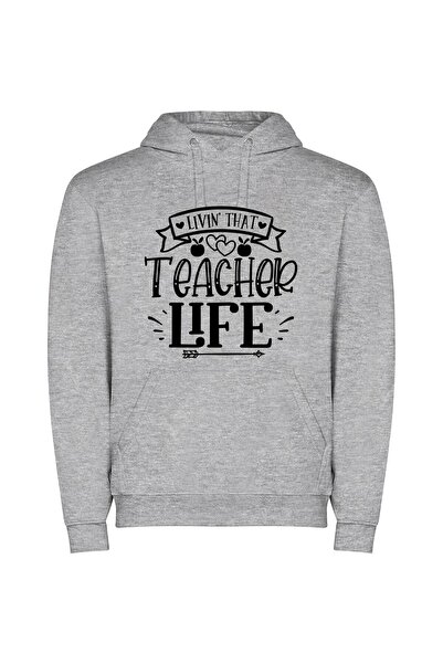 iLovePrints Teacher's True Black & White Φούτερ με κουκούλα σε χρώμα Γκρι