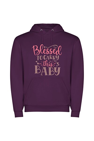iLovePrints Blessed Baby Print Φούτερ με κουκούλα σε χρώμα Μωβ