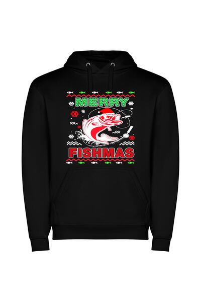 iLovePrints Merry Fishmas Officially Illustrated Φούτερ με κουκούλα σε χρώμα ...