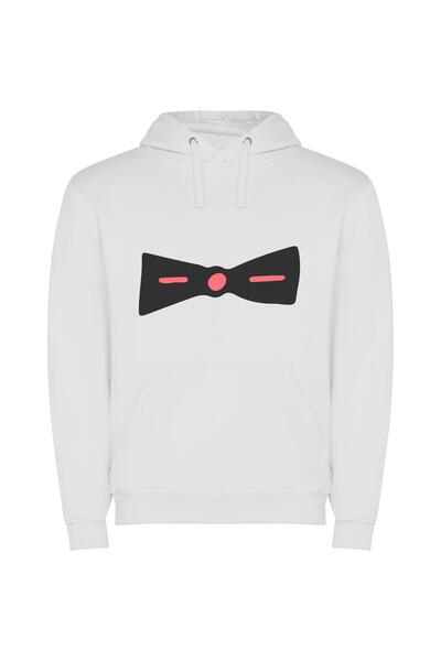 iLovePrints Elegant Black Tie Accessory Φούτερ με κουκούλα σε χρώμα Λευκό