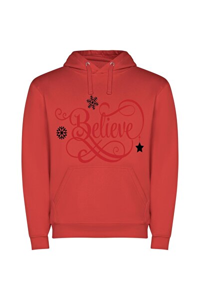 iLovePrints Festive Snowflake Stardom! Φούτερ με κουκούλα σε χρώμα Κόκκινο