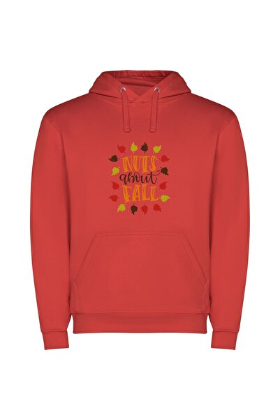iLovePrints Fall Foliage Nut Nirvana Φούτερ με κουκούλα σε χρώμα Κόκκινο