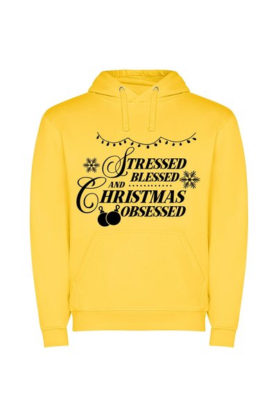 iLovePrints Monochrome Christmas Bliss Φούτερ με κουκούλα σε χρώμα Κίτρινο