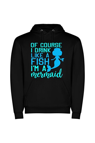 iLovePrints Enchanting Aqua Delight Φούτερ με κουκούλα σε χρώμα Μαύρο