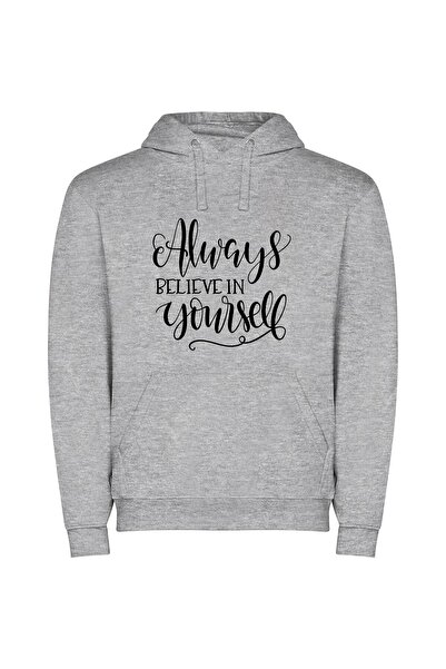 iLovePrints Believe Inspire Artfully Written Φούτερ με κουκούλα σε χρώμα Γκρι
