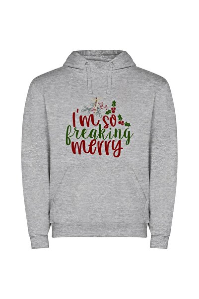 iLovePrints Freaking Festive Holiday Glee! Φούτερ με κουκούλα σε χρώμα Γκρι
