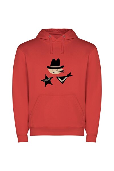iLovePrints Western Noir's Hat Scout Φούτερ με κουκούλα σε χρώμα Κόκκινο