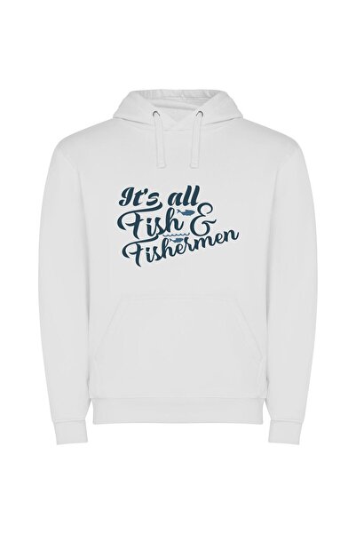 iLovePrints Fishing Enclave: Aquatic Harmony Φούτερ με κουκούλα σε χρώμα Λευκό