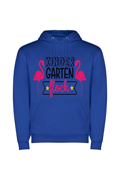 iLovePrints Pink Flamingo's Garden Parade Φούτερ με κουκούλα σε χρώμα Μπλε