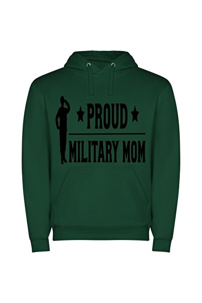 iLovePrints Proud Military Mom Portrait Φούτερ με κουκούλα σε χρώμα Πράσινο