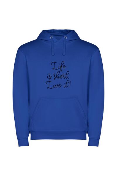 iLovePrints True Life: Live it! Φούτερ με κουκούλα σε χρώμα Μπλε