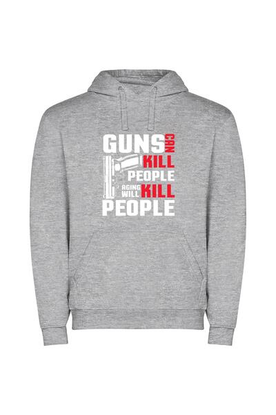 iLovePrints Red Text, White Background Φούτερ με κουκούλα σε χρώμα Γκρι