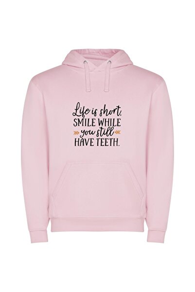 iLovePrints Pearly Grin of Life Φούτερ με κουκούλα σε χρώμα Ροζ