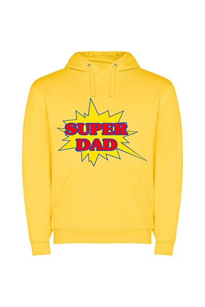 iLovePrints Super Dad Emblem Φούτερ με κουκούλα σε χρώμα Κίτρινο