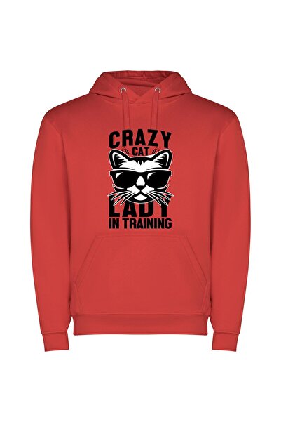 iLovePrints Feline Fashionista in Training Φούτερ με κουκούλα σε χρώμα Κόκκινο