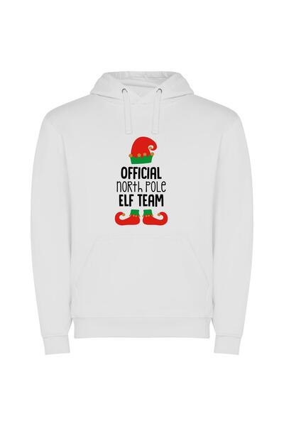 iLovePrints North Pole Elf Crew Φούτερ με κουκούλα σε χρώμα Λευκό
