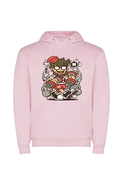 iLovePrints Muscle Man's Dumbbells Delight Φούτερ με κουκούλα σε χρώμα Ροζ