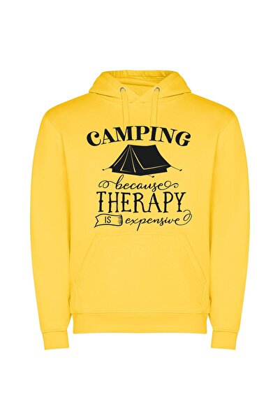 iLovePrints Camping for Mindfulness Φούτερ με κουκούλα σε χρώμα Κίτρινο