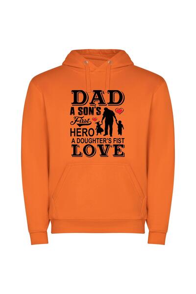 iLovePrints FirstLove: Father, Hero Φούτερ με κουκούλα σε χρώμα Πορτοκαλί