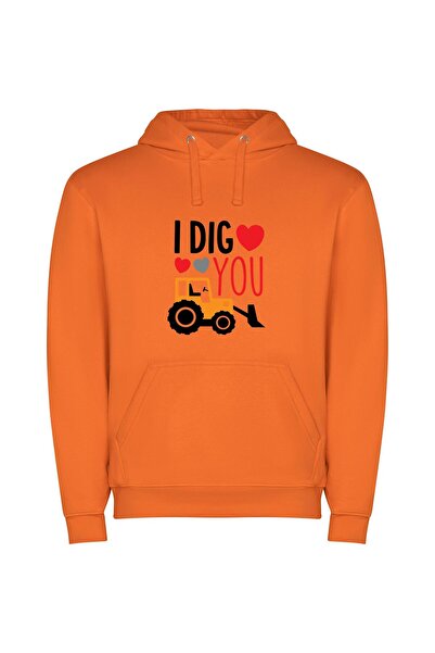iLovePrints Romantic Tractor Messages Φούτερ με κουκούλα σε χρώμα Πορτοκαλί