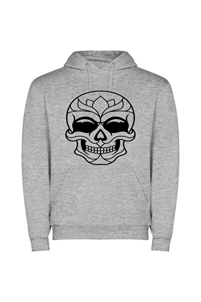 iLovePrints Symmetrical Floral Skull Φούτερ με κουκούλα σε χρώμα Γκρι