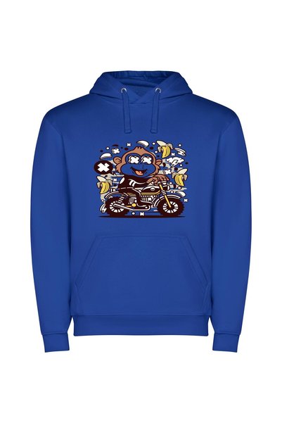 iLovePrints Monkey Biker Illustration Φούτερ με κουκούλα σε χρώμα Μπλε