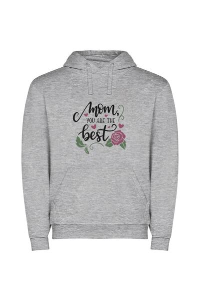 iLovePrints Blooming Words: Mom's Excellence Φούτερ με κουκούλα σε χρώμα Γκρι