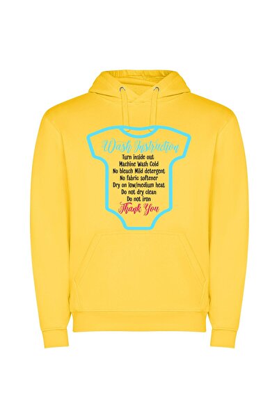 iLovePrints Baby's Wash Instructions Φούτερ με κουκούλα σε χρώμα Κίτρινο