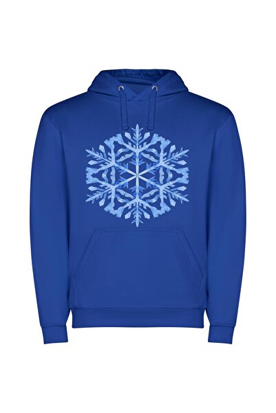 iLovePrints Exquisite Aizome Snowflakes Φούτερ με κουκούλα σε χρώμα Μπλε
