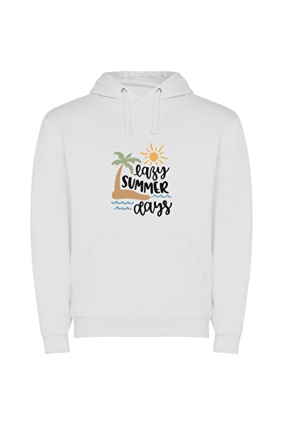 iLovePrints Palm Paradise: Sunny Summertime Φούτερ με κουκούλα σε χρώμα Λευκό