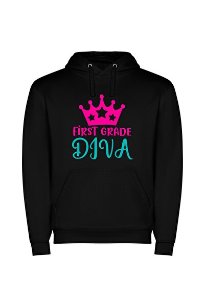 iLovePrints Glamorous Grade Diva Crown Φούτερ με κουκούλα σε χρώμα Μαύρο