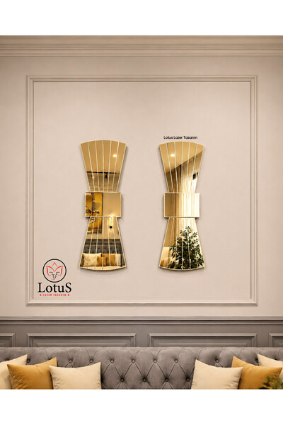 LotusLazer Tasarım 2'li Aynalı Pleksi Duvar Dekoru 70x30 cm Modern Salon Antr...