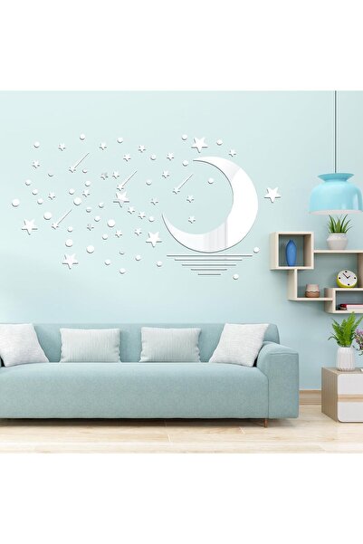 SYOSI 3D Acrylic Mirror, Star Wall Stickers, Moon Shooting Star, Silver Celes...