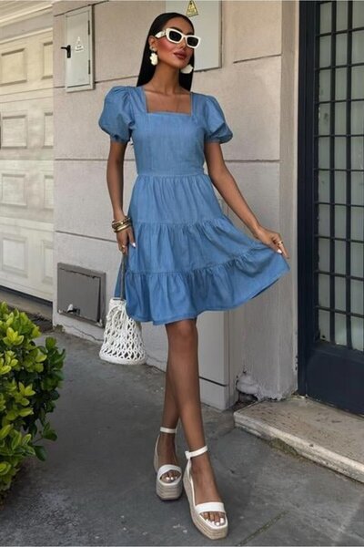 bysocafashion Square neck gipe detailed tencel dress 2883