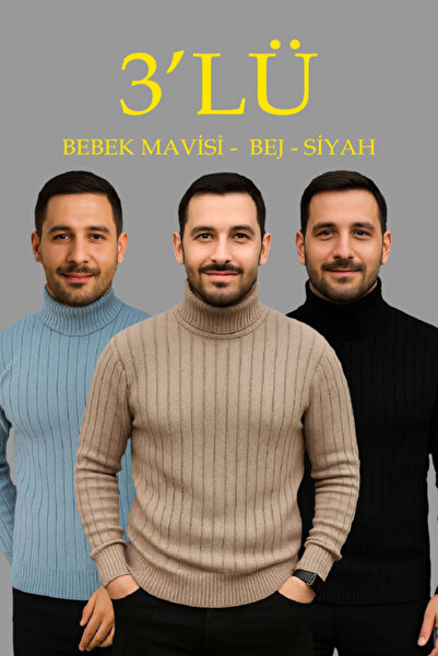 Simala Men's Corded Fabric Knitwear Sweater Set of 3 Baby Blue Beige Black Re...