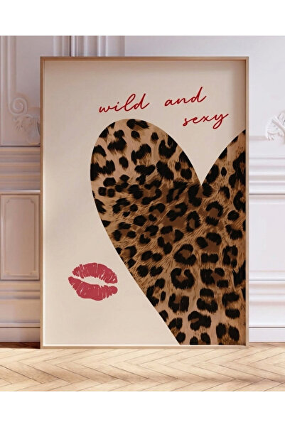 Leoparlı Kalp Desenli Stockholm Pinterest Poster - Oda Dekorasyonu / Duvar Dekorasyonu / Estetik / duvar Dizayn (Çerçevesiz)