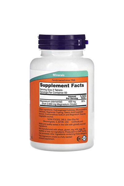 Now Foods Magnesium Magnesium Citrate 200 Mg 100 Tablets