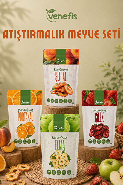 venefis Atıştırmalık Kurutulmuş Meyve Seti 4'lü 30 Gr x 4 (Elma, Çilek, Porta...