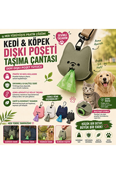 Ufak Tefek Şeyler Cat and Dog Poop Bag Carrying Bag Leather Poop Bag Holder w...