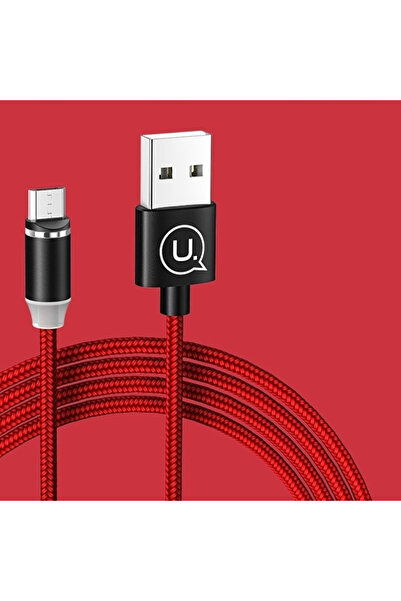 Usams Cablu magnetic U-Sure pentru Micro USB 1M 2.1A împletit roșu