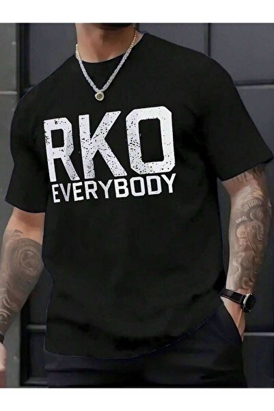 135 تي شيرت رجالي فضفاض بأكمام قصيرة مع طباعة RKO EVERYBODY - قميص فضفاض برقب...