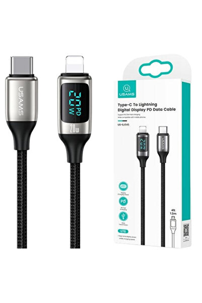 Usams Cablu USB-C la Lightning pentru iPhone 11 12 13 14, 1.2M, Încărcare rap...